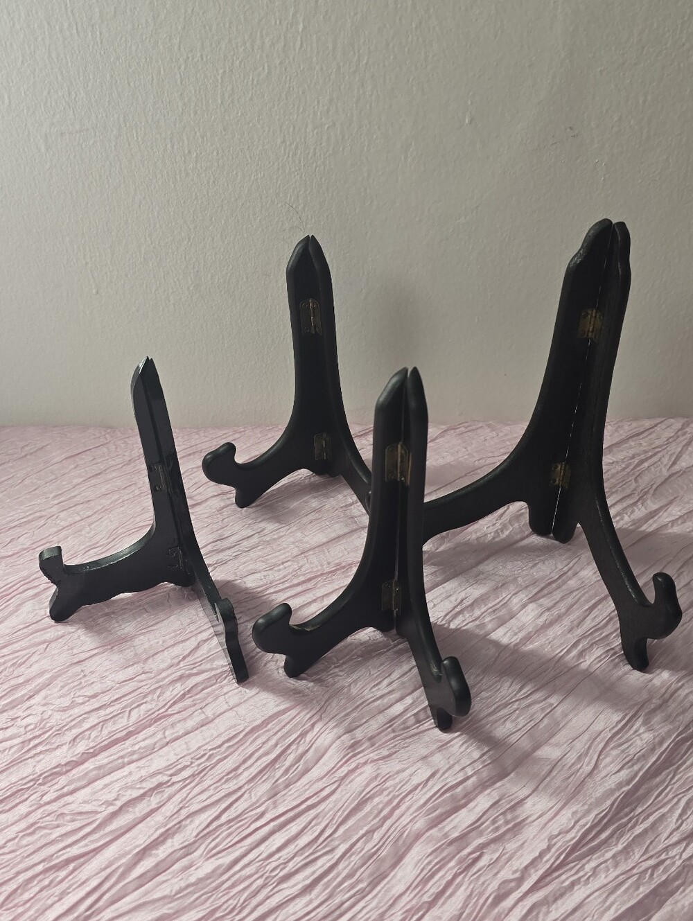Vintage Black Wood Folding Plate Display Stands Set of 4